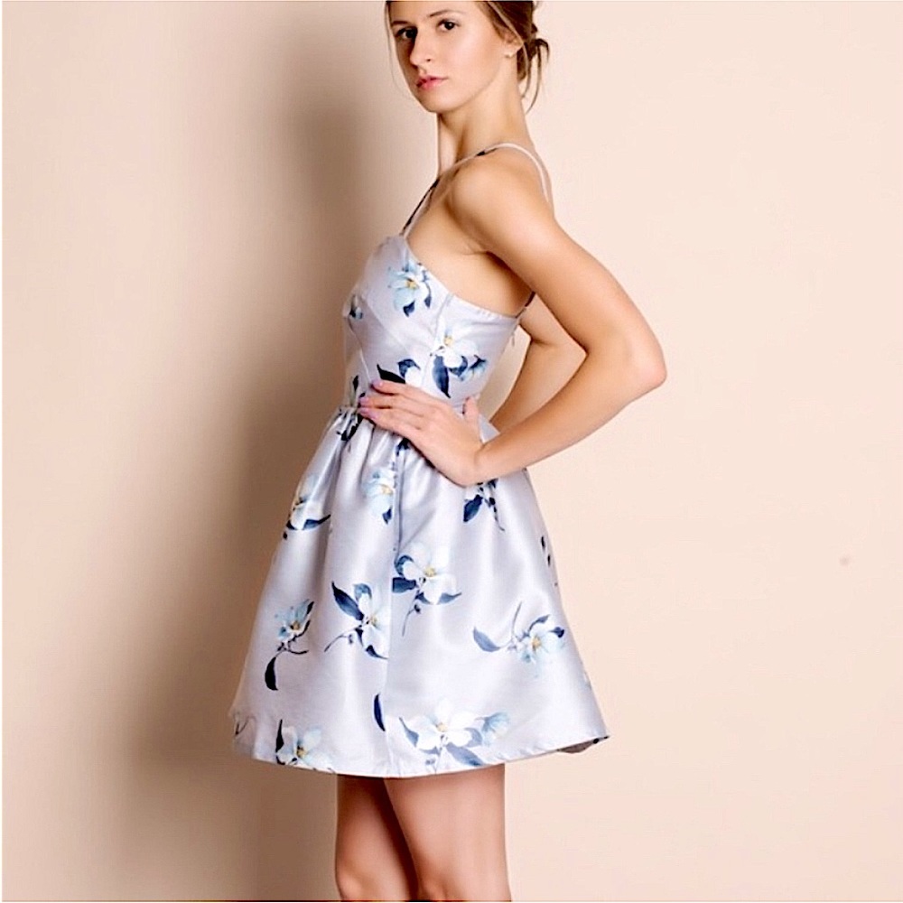 NWT L’ATISTE Silver Floral Strappy Fit & Flair Mini Size Small